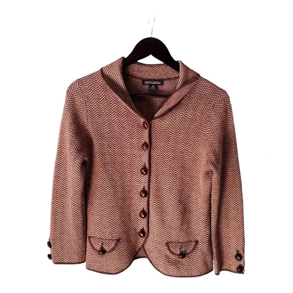 Banana Republic Women Brown Wood Button Elbow Patch Wool Blazer sz M